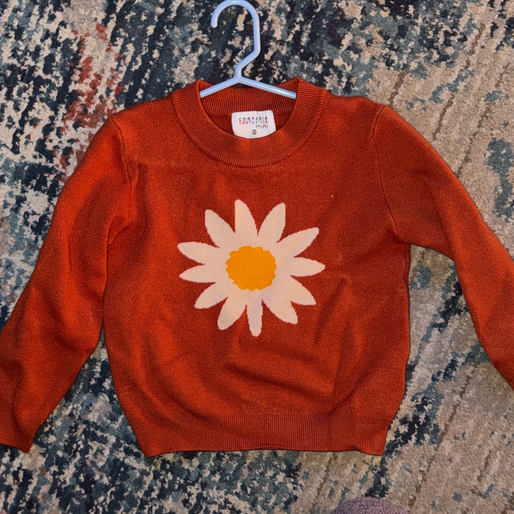 Compania Fantastica Mini Orange Sweater with Daisy Motif